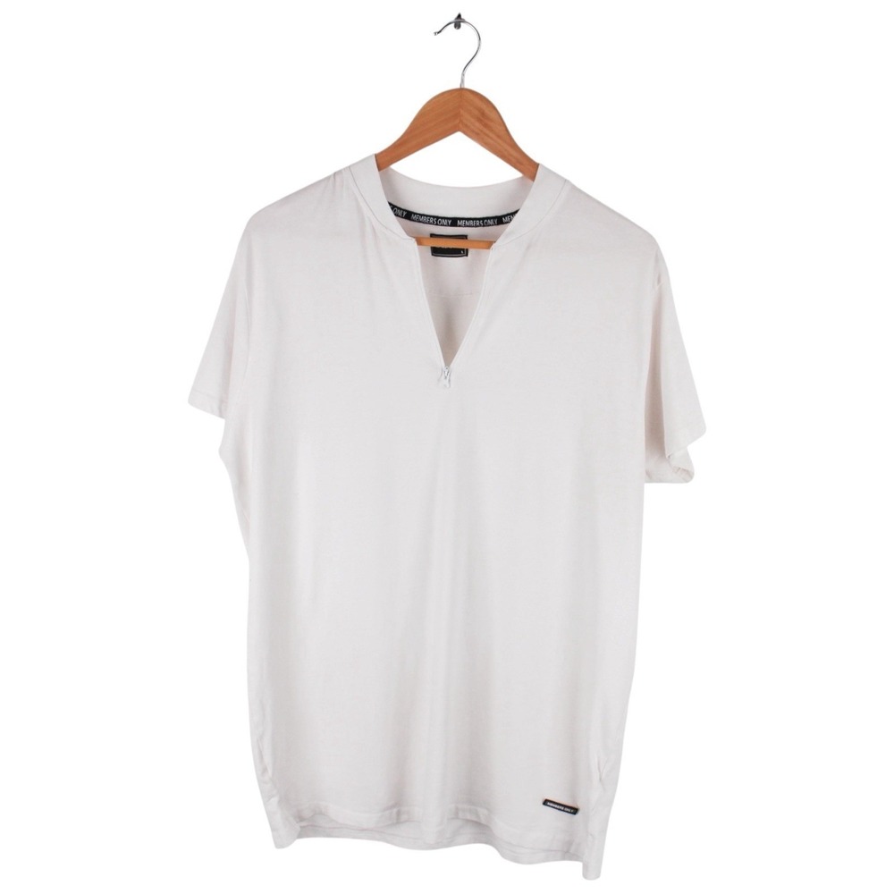 Vintage Members Only Zip Neck T Shirt Mens Size Large White Short Sleeve